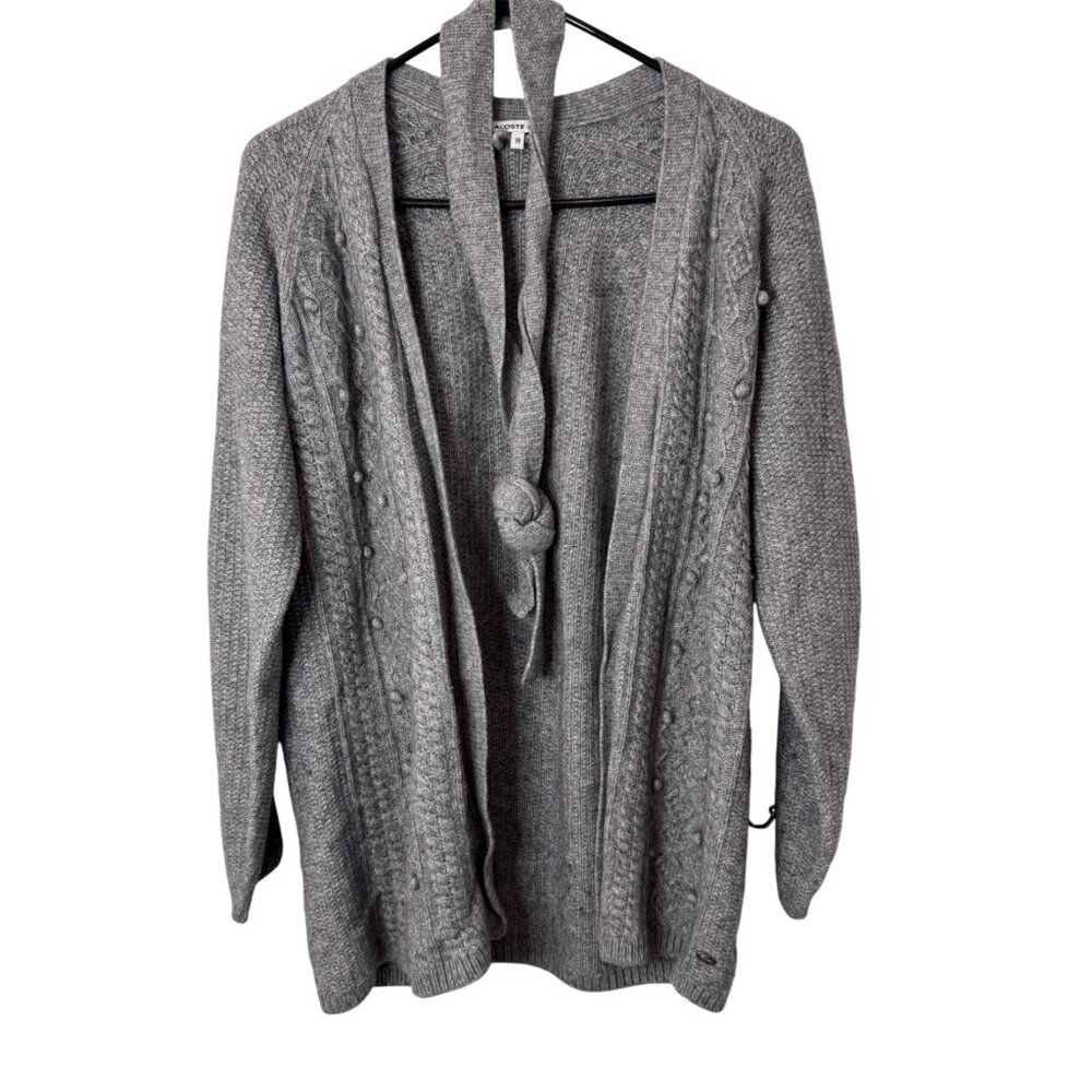 Lacoste grey vintage knitted tie belt cardigan sweater size 38